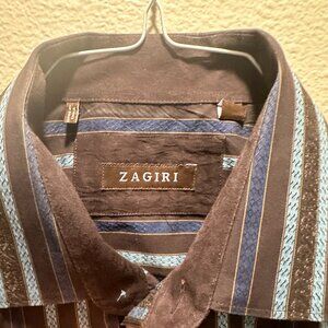 ZAGIRI Button Up Shirt Mens Large Brown Blue, size L